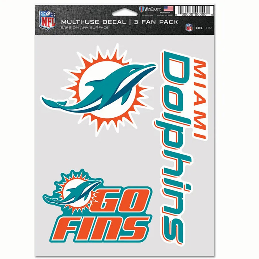 Miami Dolphins Multi Use Decal | 3 Fan-Pack