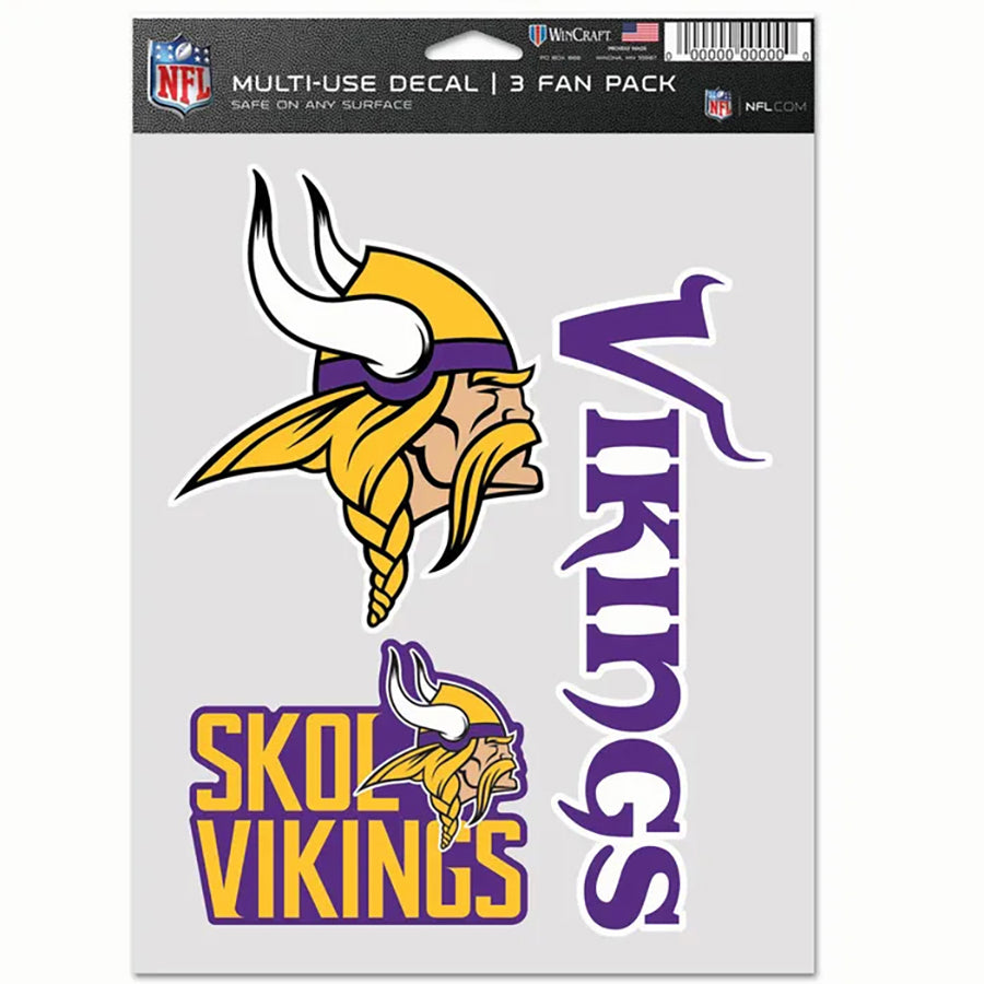 Minnesota Vikings Multi Use Decal | 3 Fan-Pack