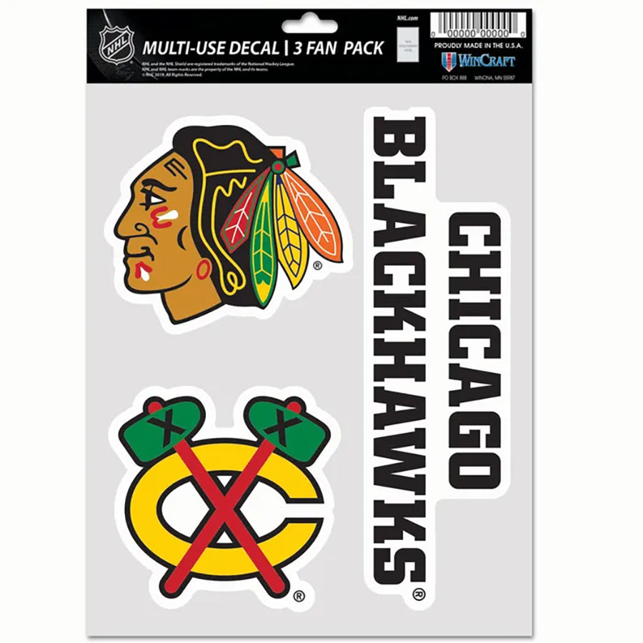 Chicago Blackhawks Multi Use Decal | 3 Fan-Pack