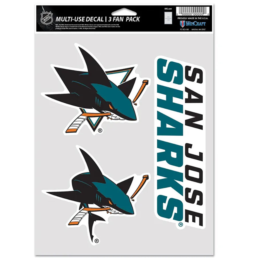 San Jose Sharks Multi Use Decal | 3 Fan-Pack